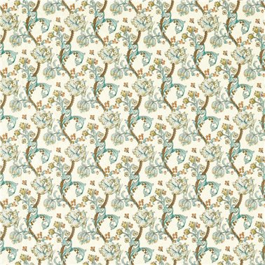 Golden Lily Embroidery Linen Teal F1742-03