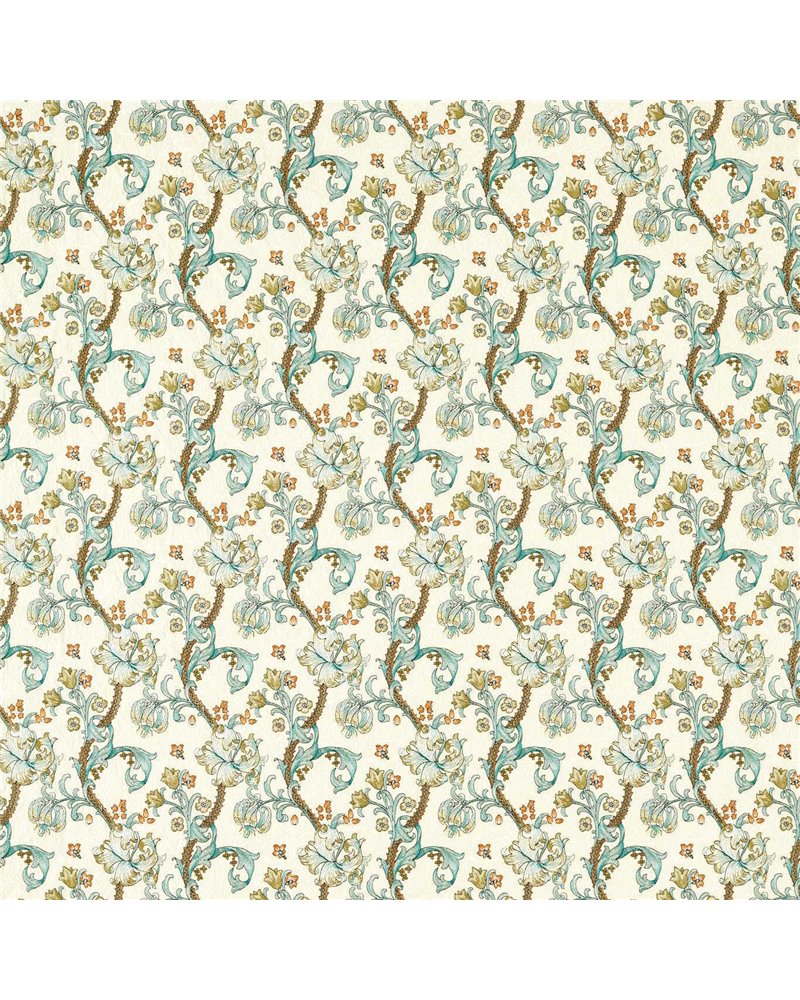 Golden Lily Embroidery Linen Teal F1742-03